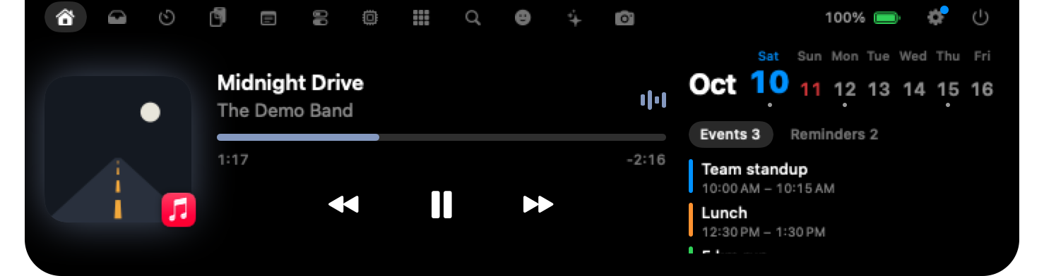 Expanded notch with now playing and calendar